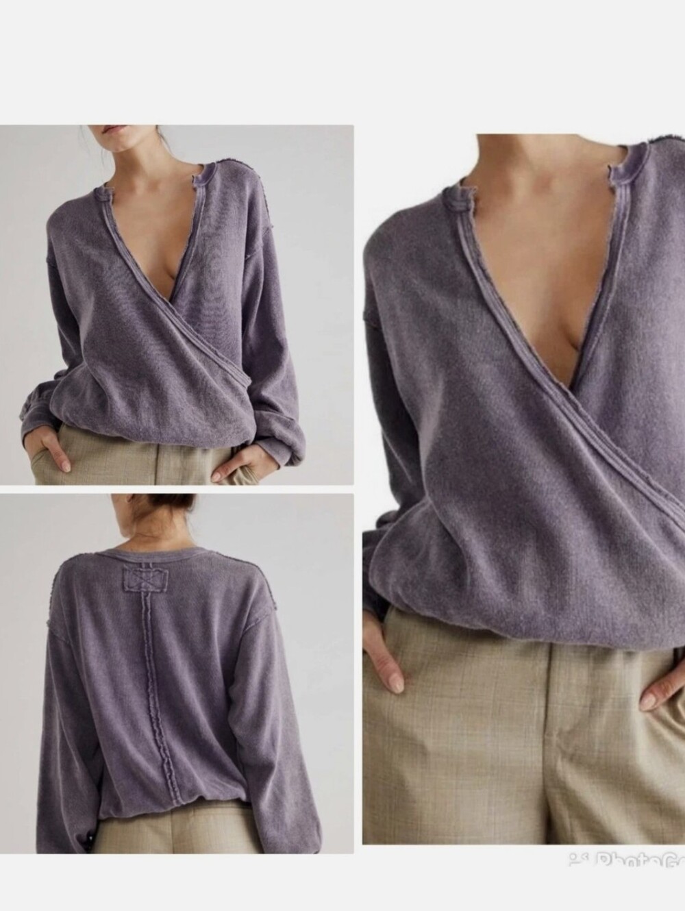 We The Free Lavender Wrap-Front V-Neck Sweater Fallen Fig Sz.XL